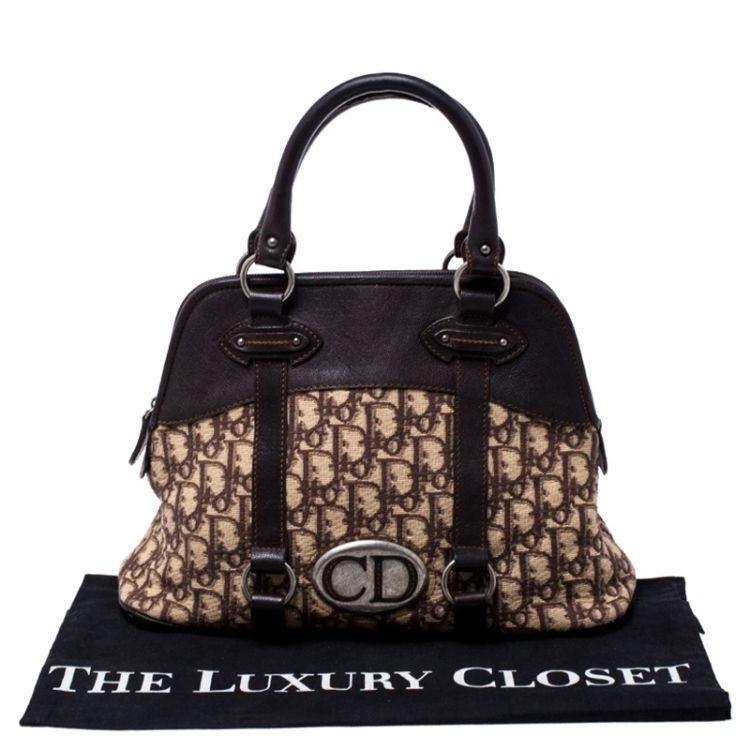 Pre Owned Dior Beige/Brown Diorissimo Canvas and Leather Satchel