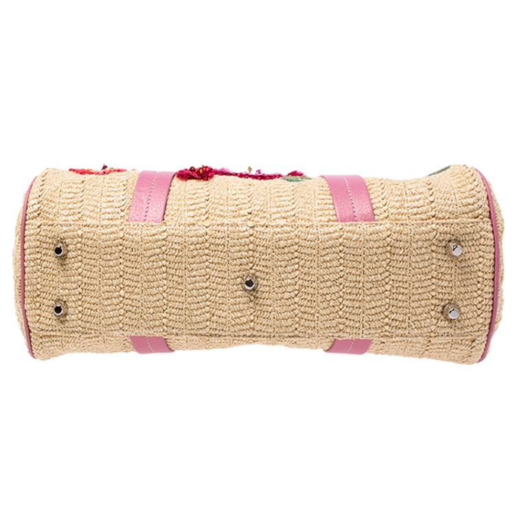 Pre Owned Dior Multicolor Raffia/Leather Floral  Detective Doctor Bag