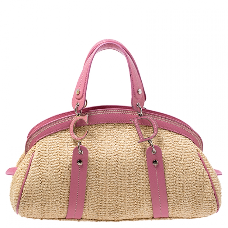 Pre Owned Dior Multicolor Raffia/Leather Floral  Detective Doctor Bag