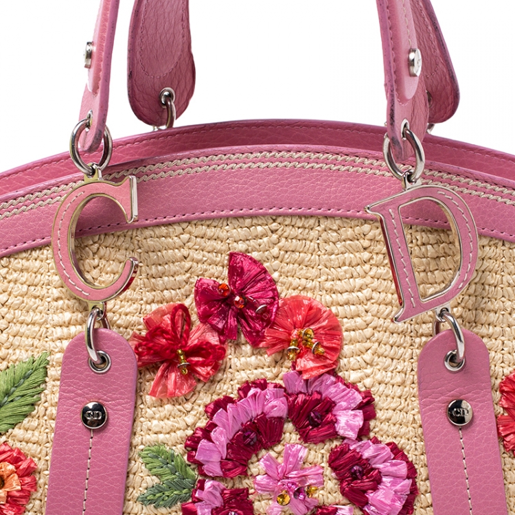 Pre Owned Dior Multicolor Raffia/Leather Floral  Detective Doctor Bag