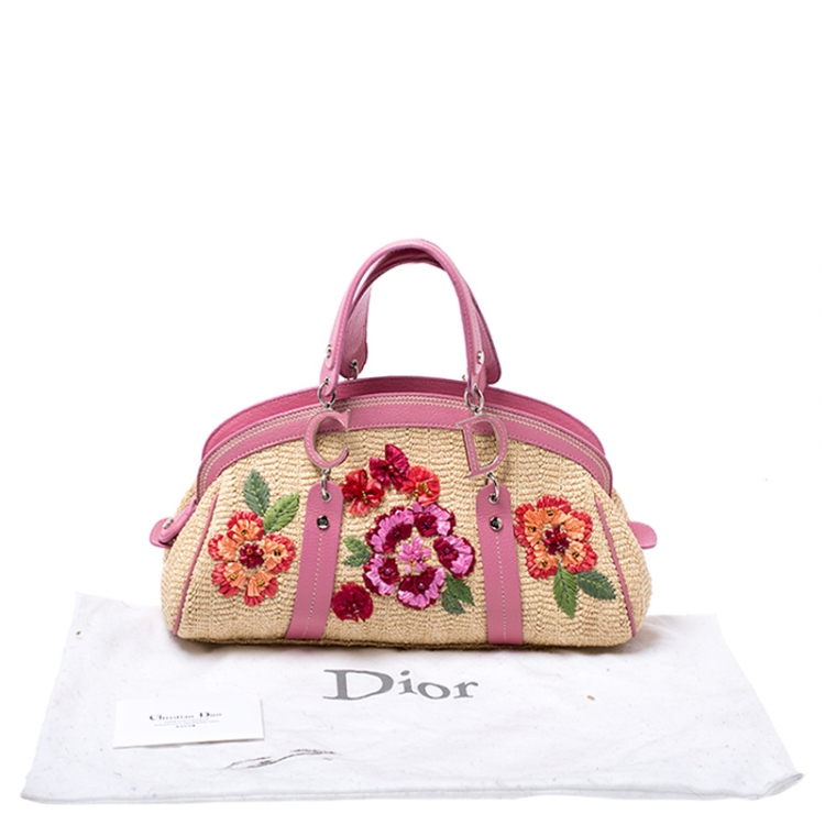 Pre Owned Dior Multicolor Raffia/Leather Floral  Detective Doctor Bag