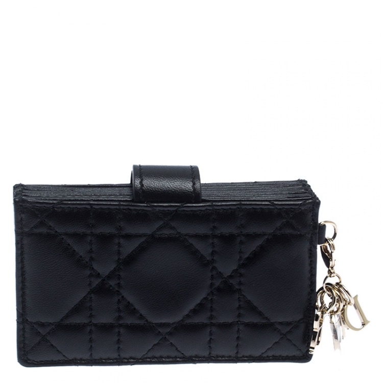 Pre Owned Dior Black Cannage Leather Gusset Card Holder