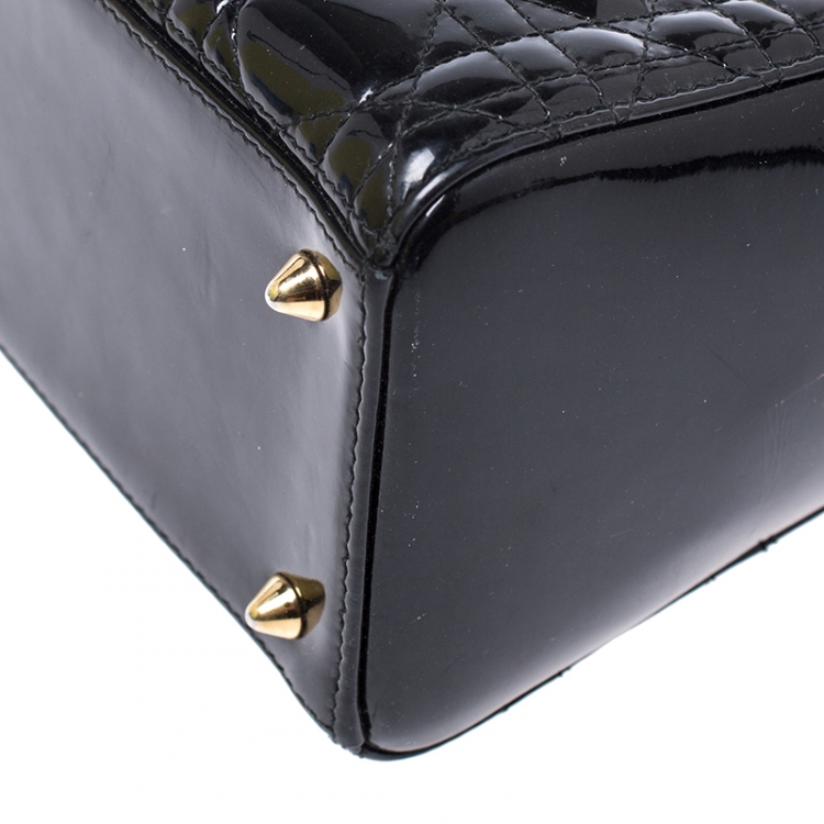 Pre Owned Dior Black Cannage Quilted Patent Leather Medium Lady Dior Tote