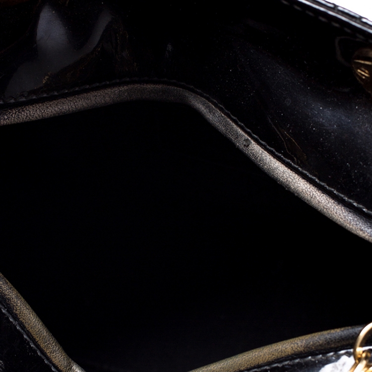 Pre Owned Dior Black Cannage Quilted Patent Leather Medium Lady Dior Tote
