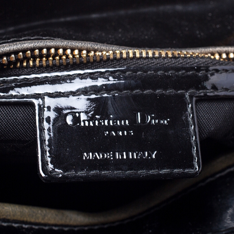 Pre Owned Dior Black Cannage Quilted Patent Leather Medium Lady Dior Tote