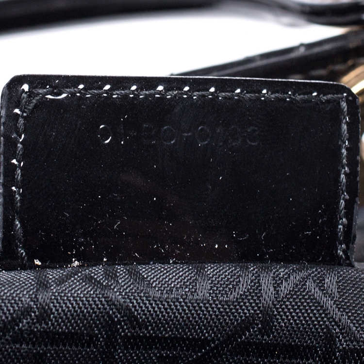 Pre Owned Dior Black Cannage Quilted Patent Leather Medium Lady Dior Tote