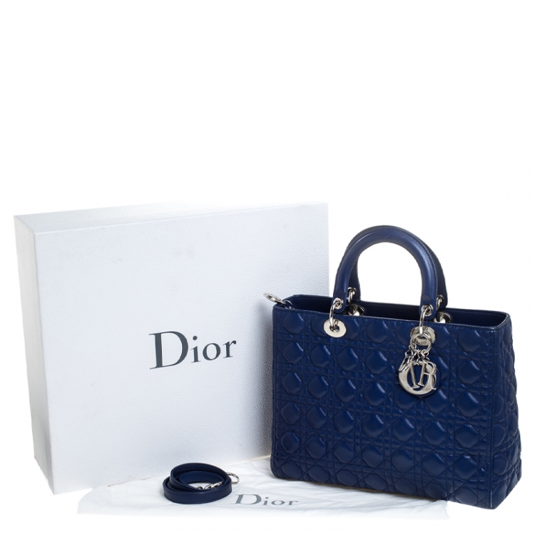 Pre Owned Dior Blue Cannage Leather Large Lady Dior Tote