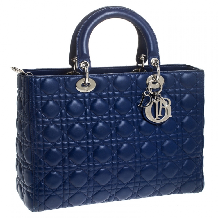 Pre Owned Dior Blue Cannage Leather Large Lady Dior Tote