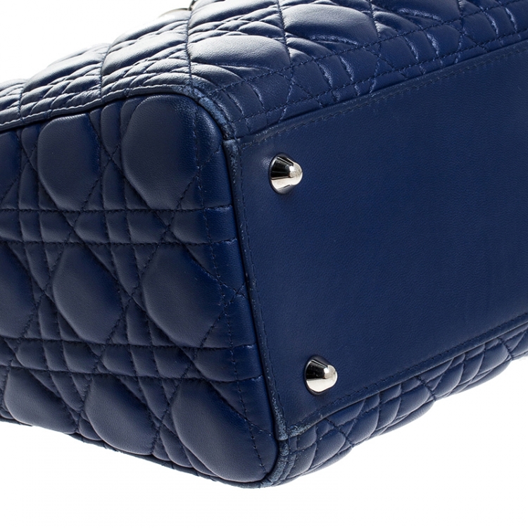 Pre Owned Dior Blue Cannage Leather Large Lady Dior Tote