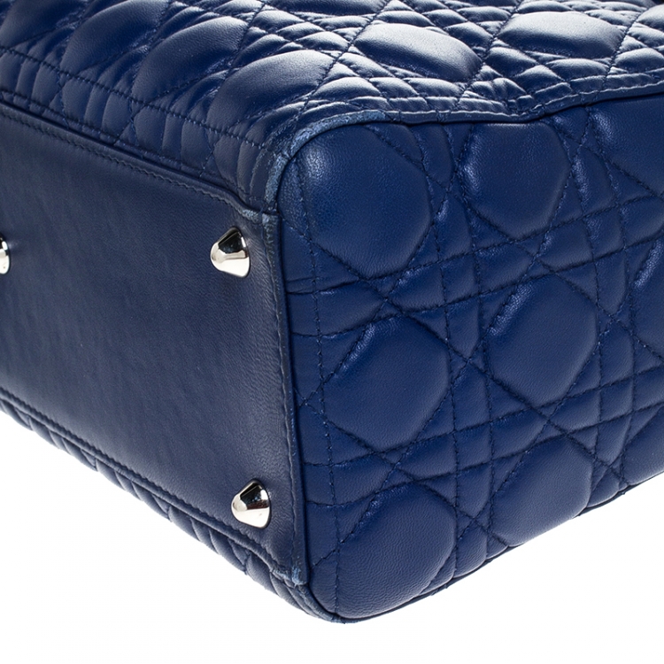 Pre Owned Dior Blue Cannage Leather Large Lady Dior Tote