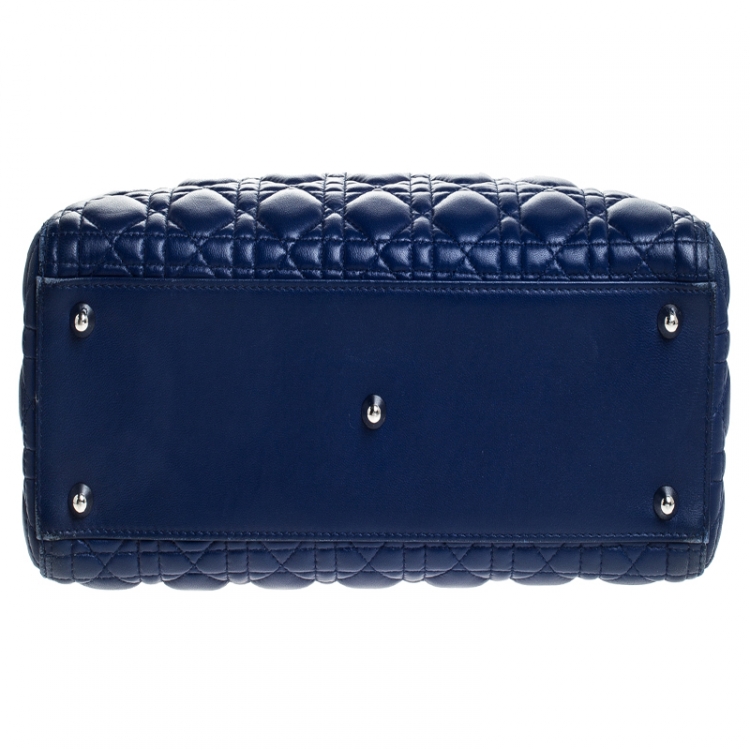 Pre Owned Dior Blue Cannage Leather Large Lady Dior Tote