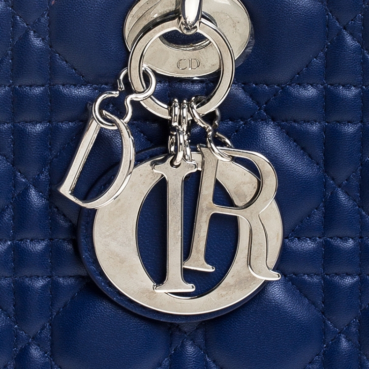 Pre Owned Dior Blue Cannage Leather Large Lady Dior Tote