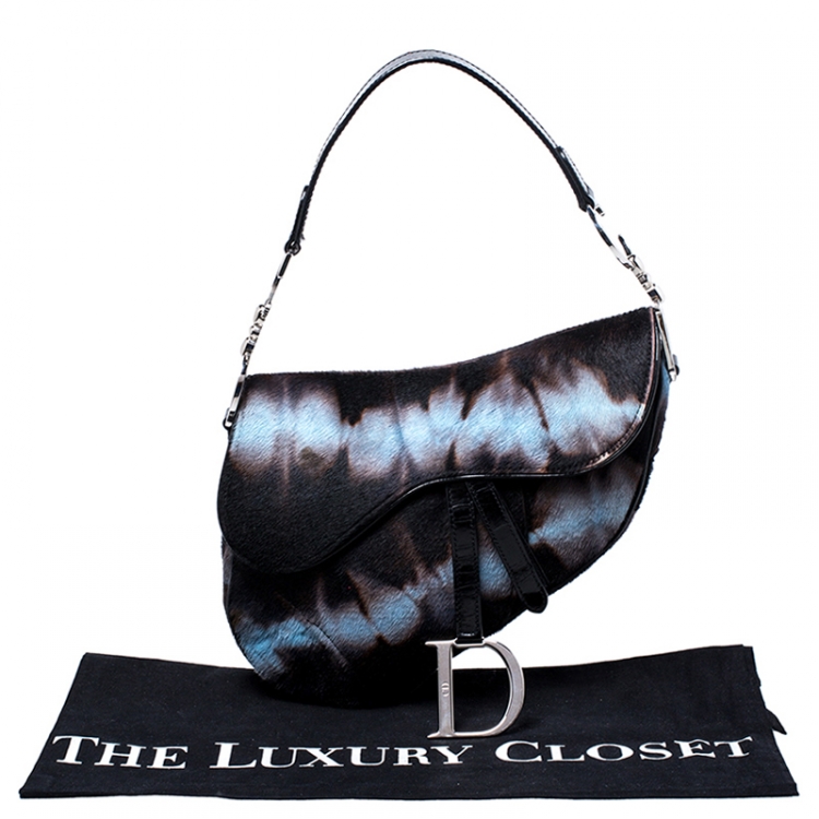 مملوكة مسبقًا Dior Brown/Blue Pony Hair Saddle Bag
