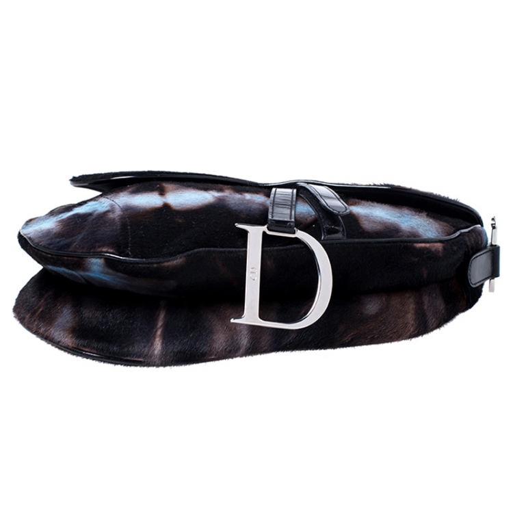 مملوكة مسبقًا Dior Brown/Blue Pony Hair Saddle Bag