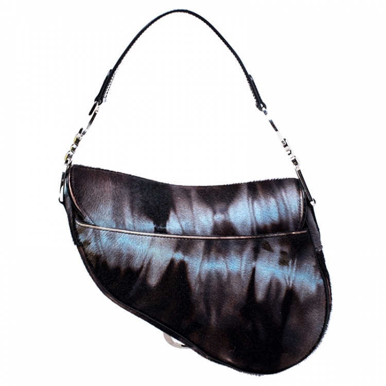مملوكة مسبقًا Dior Brown/Blue Pony Hair Saddle Bag