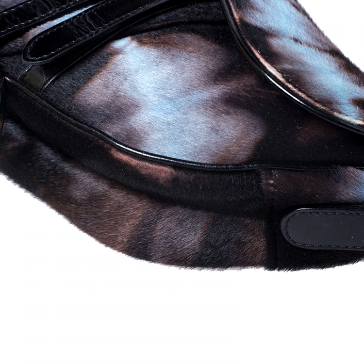 مملوكة مسبقًا Dior Brown/Blue Pony Hair Saddle Bag