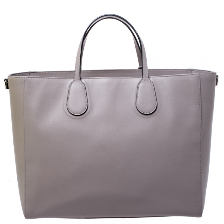 Pre Owned Dior Grey Leather Quilted Detail Front Pocket Shopper Tote