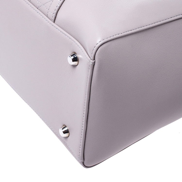 Pre Owned Dior Grey Leather Quilted Detail Front Pocket Shopper Tote