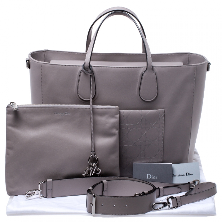 Pre Owned Dior Grey Leather Quilted Detail Front Pocket Shopper Tote