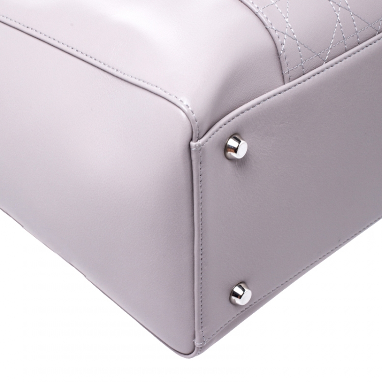 Pre Owned Dior Grey Leather Quilted Detail Front Pocket Shopper Tote