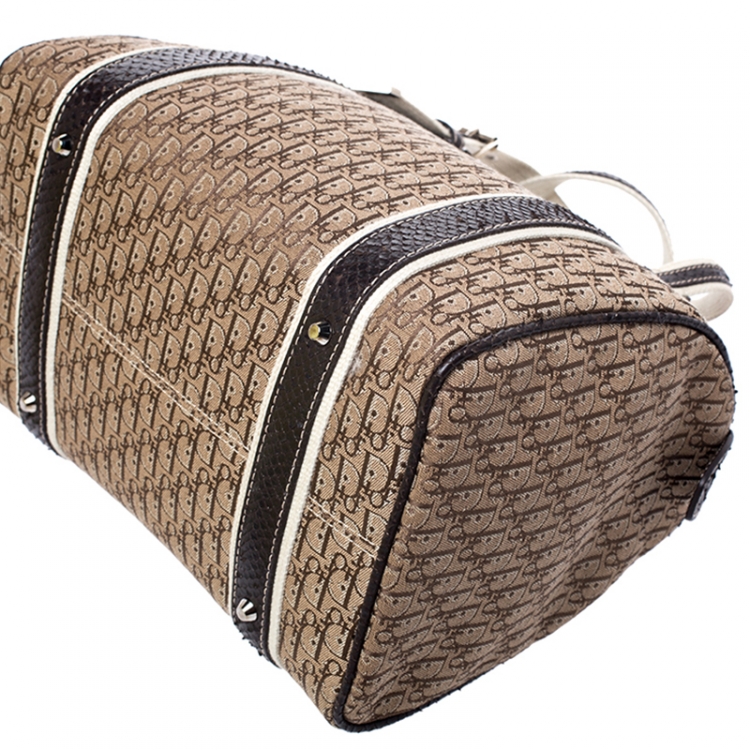 Pre Owned Dior Brown Diorissimo Canvas And Python Small Boston Bag
