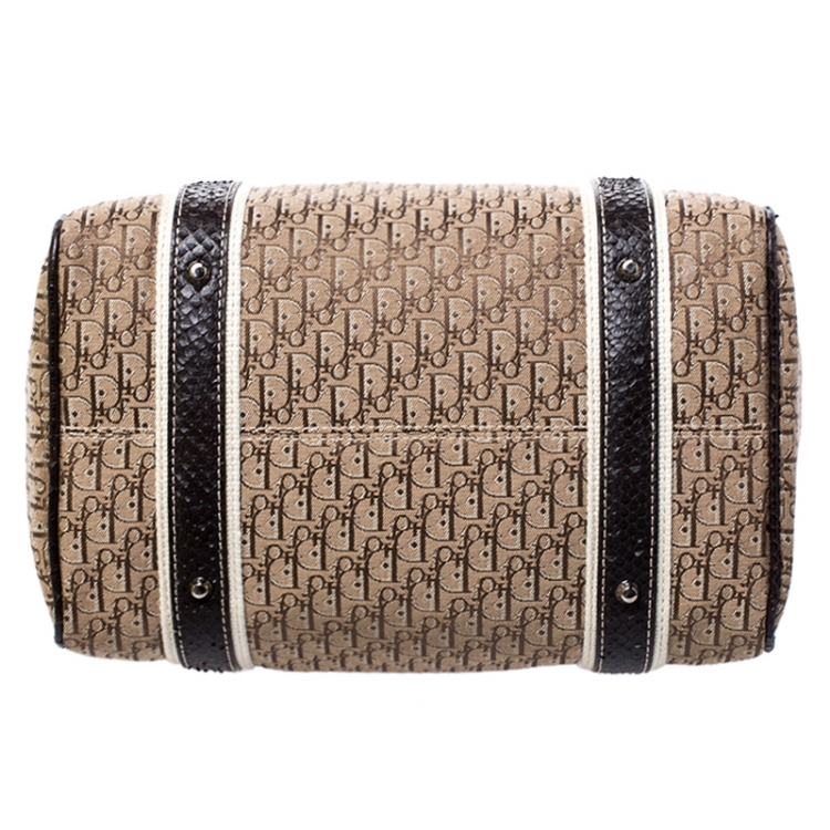 Pre Owned Dior Brown Diorissimo Canvas And Python Small Boston Bag