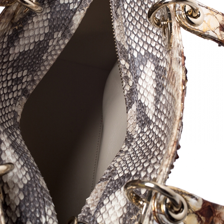 Pre Owned Dior Beige/Gold Python Medium Lady Dior Tote