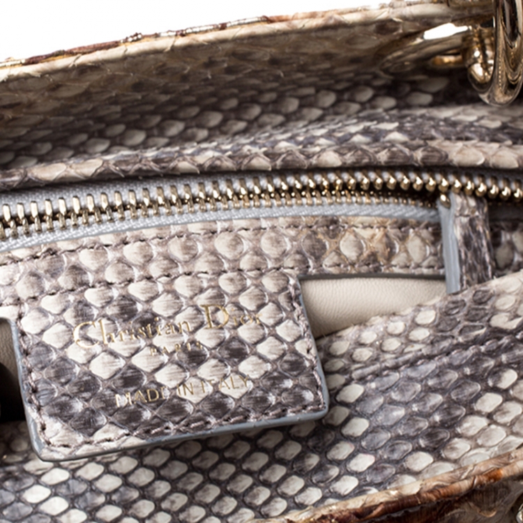 Pre Owned Dior Beige/Gold Python Medium Lady Dior Tote