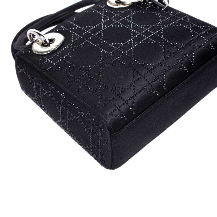 Pre Owned Dior Black Crystal Satin Mini Lady Dior Tote