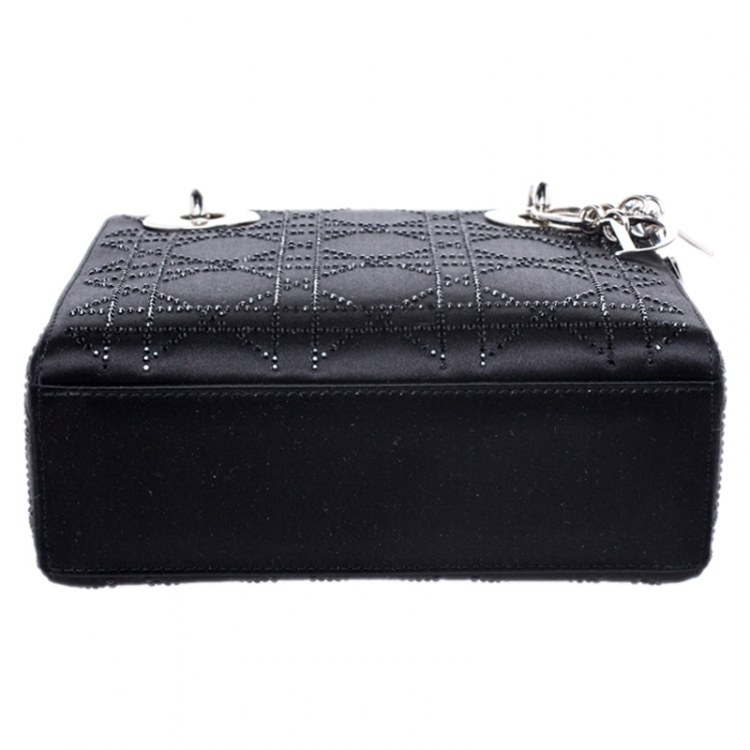 Pre Owned Dior Black Crystal Satin Mini Lady Dior Tote
