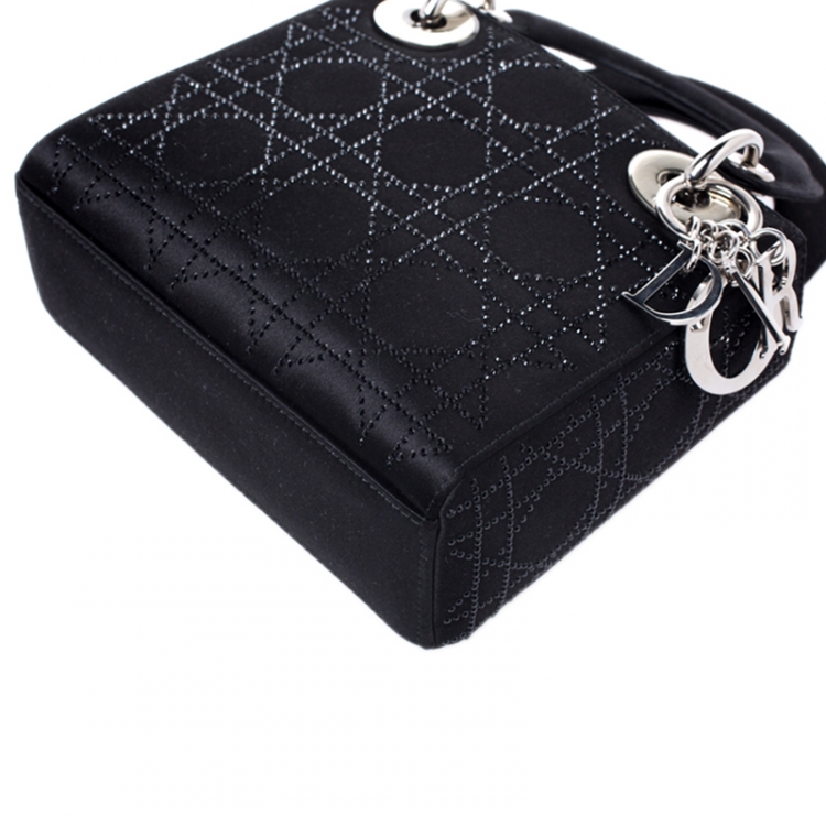 Pre Owned Dior Black Crystal Satin Mini Lady Dior Tote