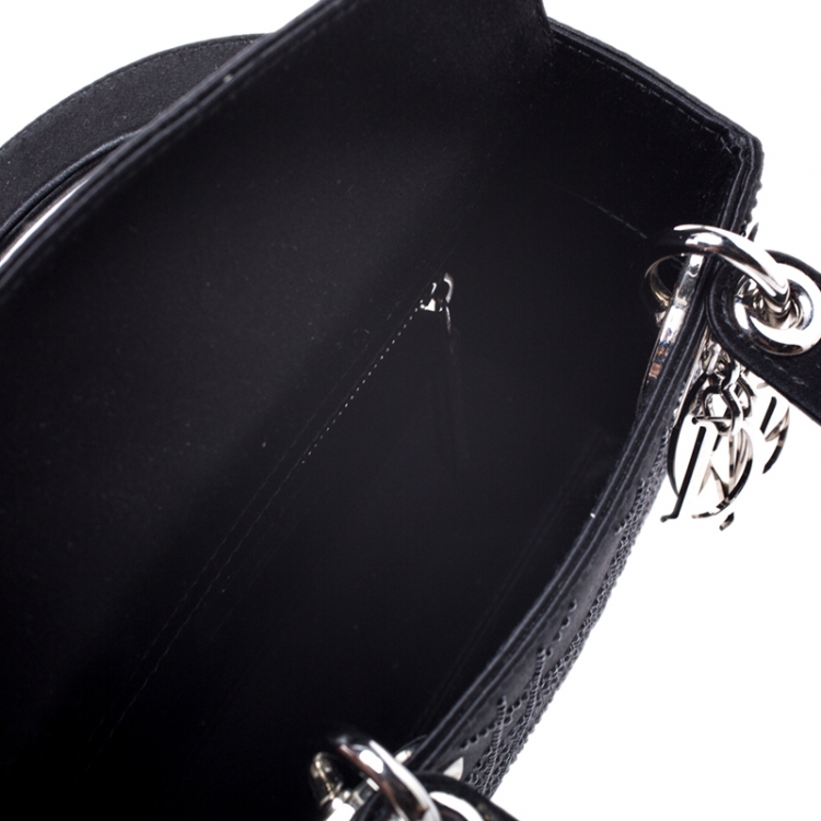 Pre Owned Dior Black Crystal Satin Mini Lady Dior Tote