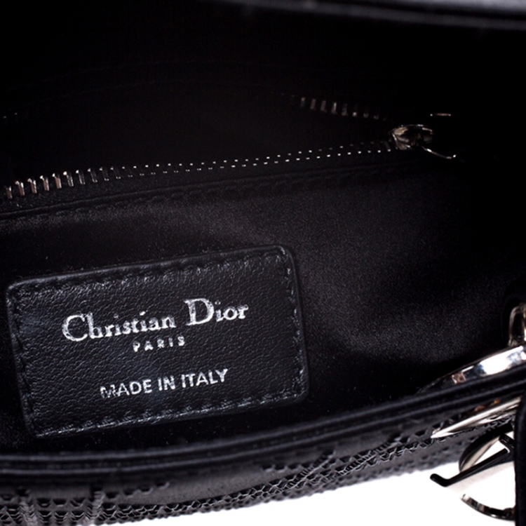Pre Owned Dior Black Crystal Satin Mini Lady Dior Tote