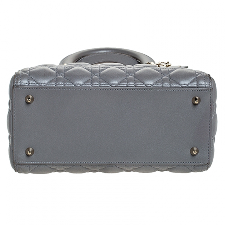 Pre Owned Dior Grey Cannage Leather Medium Lady Dior Tote 