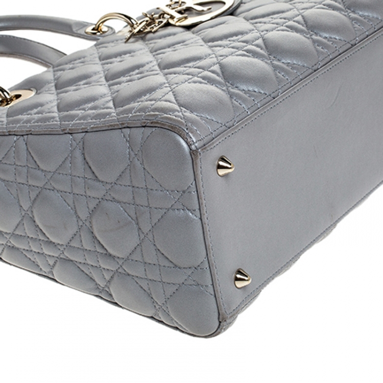Pre Owned Dior Grey Cannage Leather Medium Lady Dior Tote 