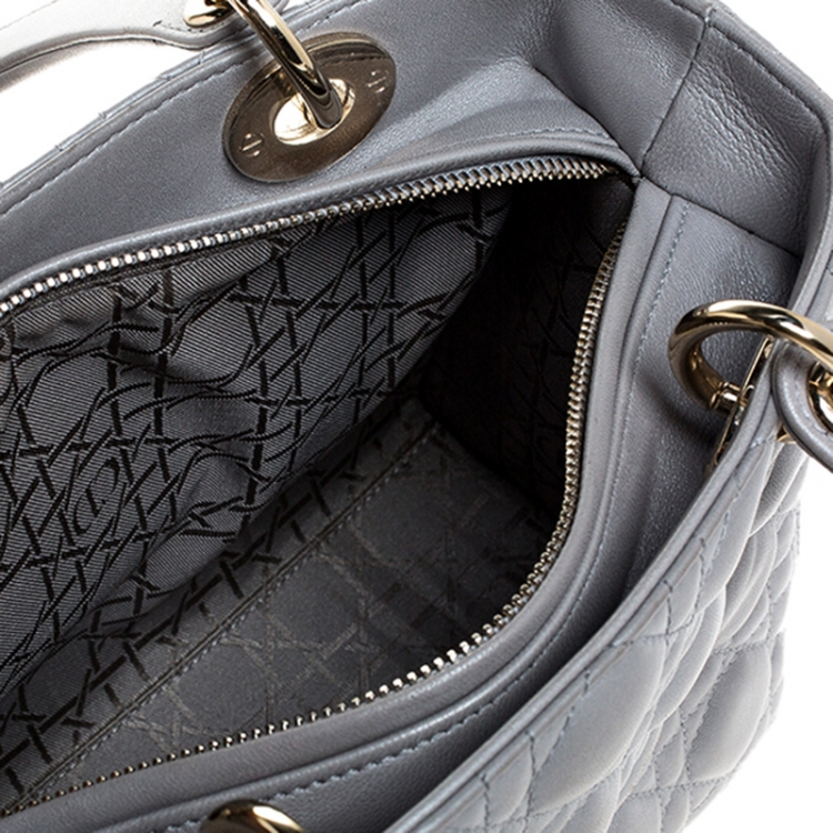 Pre Owned Dior Grey Cannage Leather Medium Lady Dior Tote 