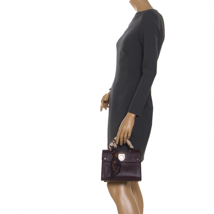 Pre Owned Dior Burgundy Pebbled Leather Mini Diorever Tote