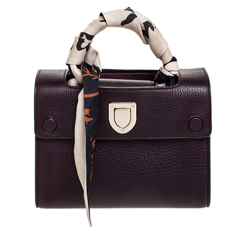 Pre Owned Dior Burgundy Pebbled Leather Mini Diorever Tote