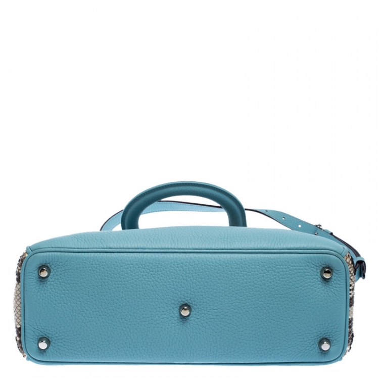 Pre Owned Dior Baby Blue Leather/Python and Sequins Medium Diorissimo Shopper Tote   