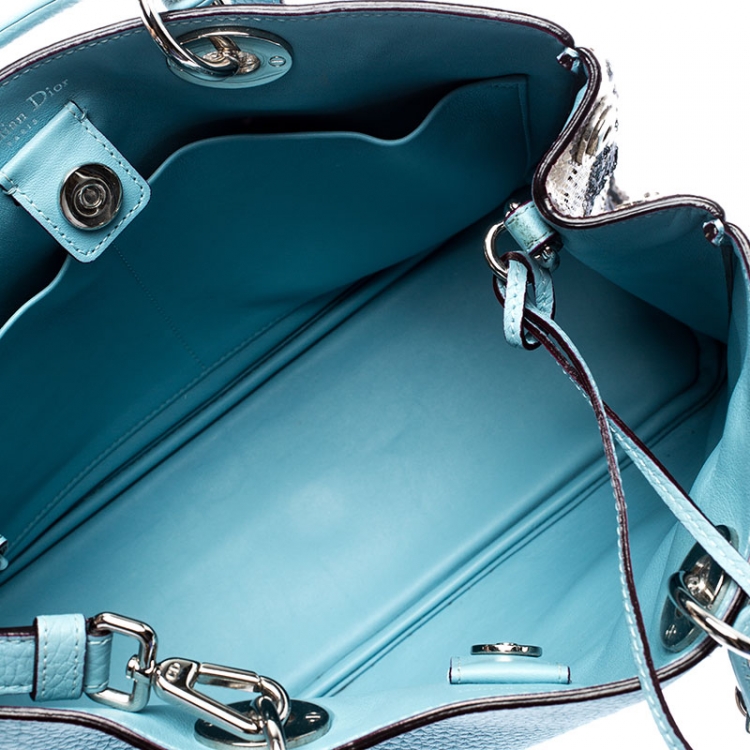Pre Owned Dior Baby Blue Leather/Python and Sequins Medium Diorissimo Shopper Tote   