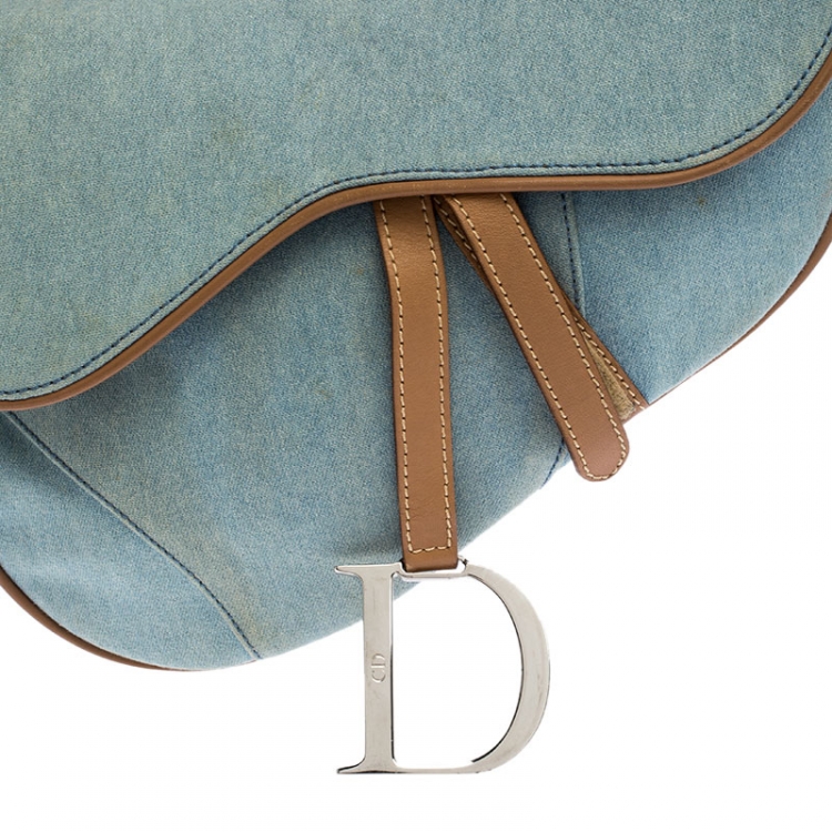Pre Owned Dior Blue Denim and Leather Saddle Bag