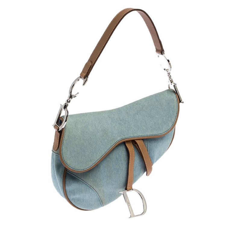 Pre Owned Dior Blue Denim and Leather Saddle Bag