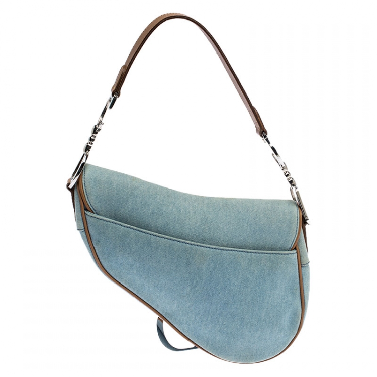 Pre Owned Dior Blue Denim and Leather Saddle Bag