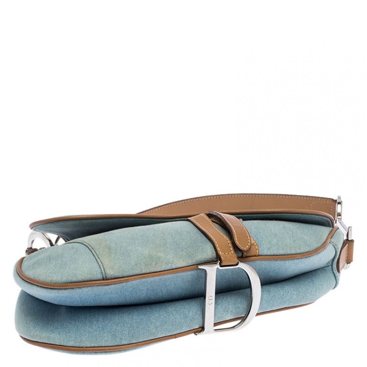 Pre Owned Dior Blue Denim and Leather Saddle Bag