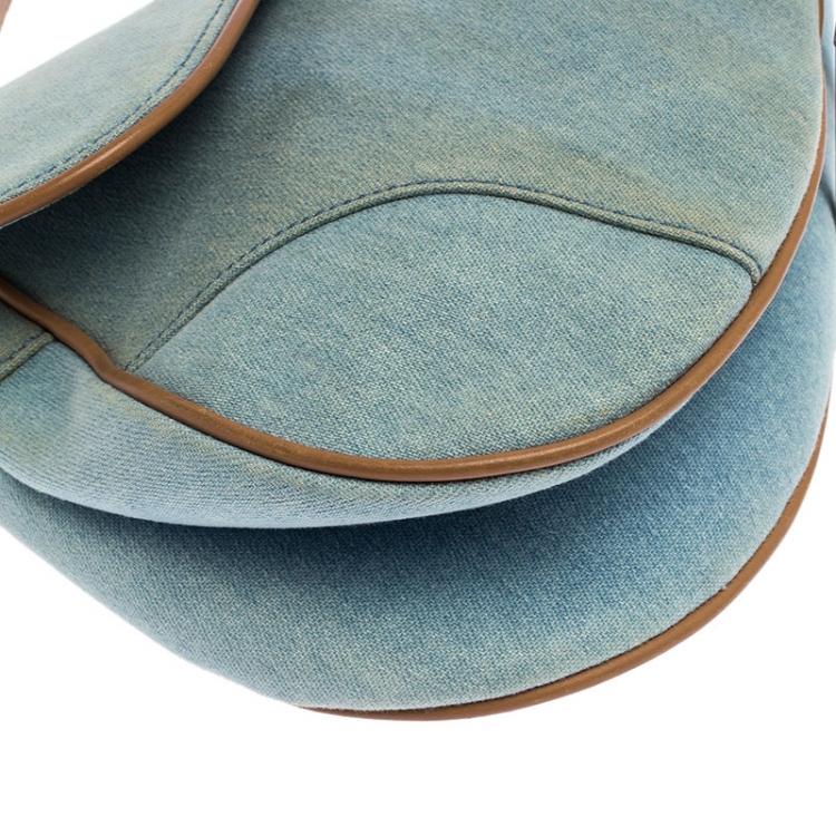 Pre Owned Dior Blue Denim and Leather Saddle Bag