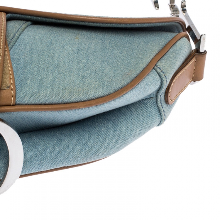 Pre Owned Dior Blue Denim and Leather Saddle Bag