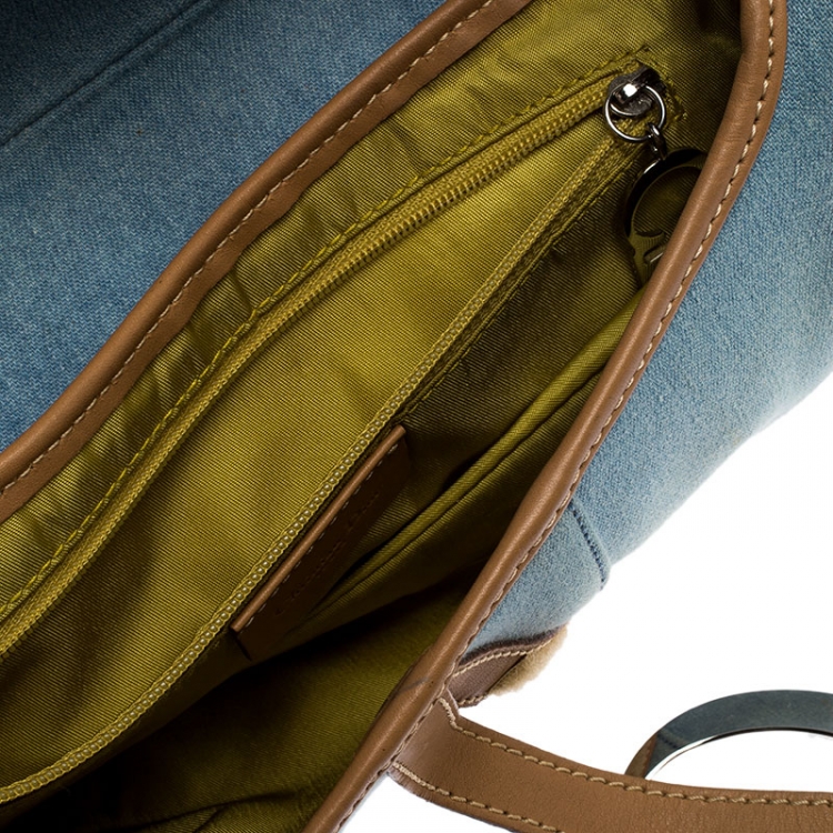 Pre Owned Dior Blue Denim and Leather Saddle Bag