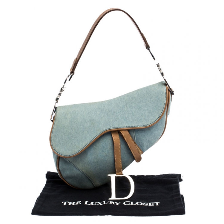 Pre Owned Dior Blue Denim and Leather Saddle Bag