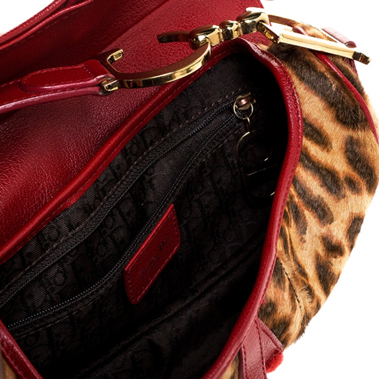 Pre Owned Dior Brown Leopard Pony Hair Saddle Bag