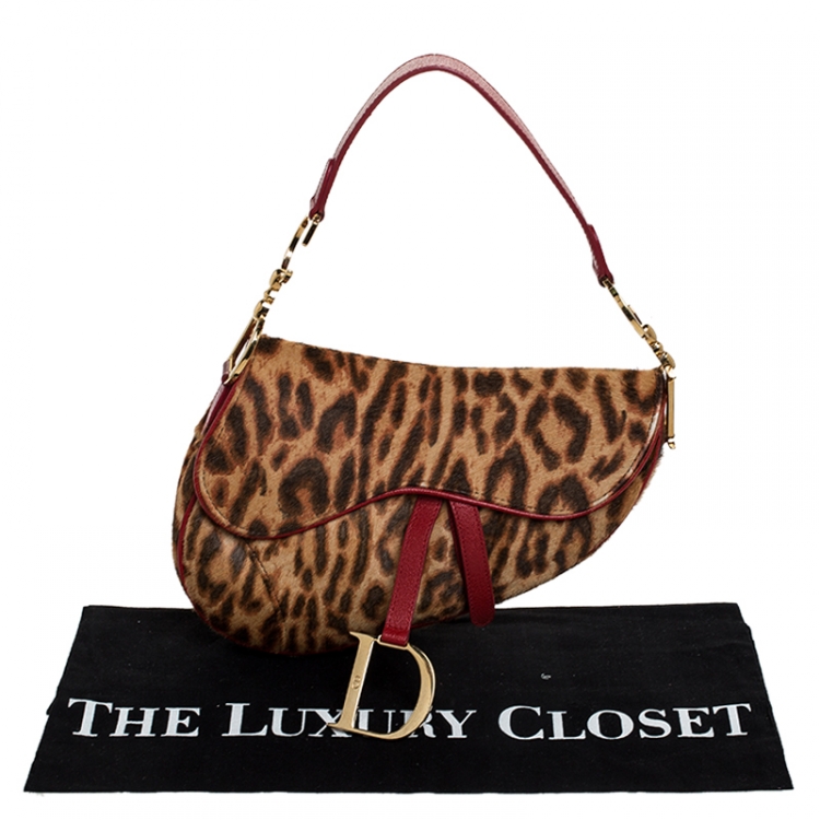 Pre Owned Dior Brown Leopard Pony Hair Saddle Bag